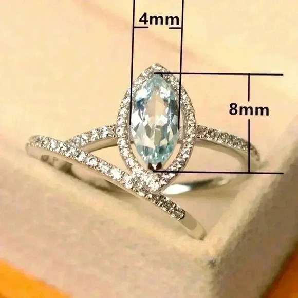 Bridgerton Era Look 14k Gold Played Silver Diamond Aquamarine 2 Piece Set - Picture 4 of 5